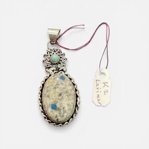 K2 Jasper Larimar Pendant 925 Sterling Silver Blue Stone Boho OOAK